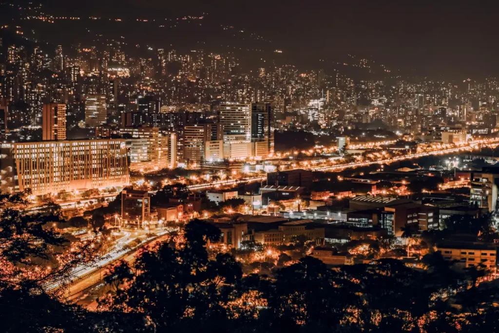 Aerial view Medellin Colombia at night